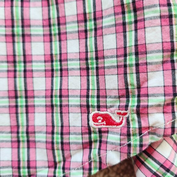 Vineyard Vines Pink & Green Plaid Ruffle Collar Button-Down Shirt Blouse, Sz 4 - Picture 6 of 11